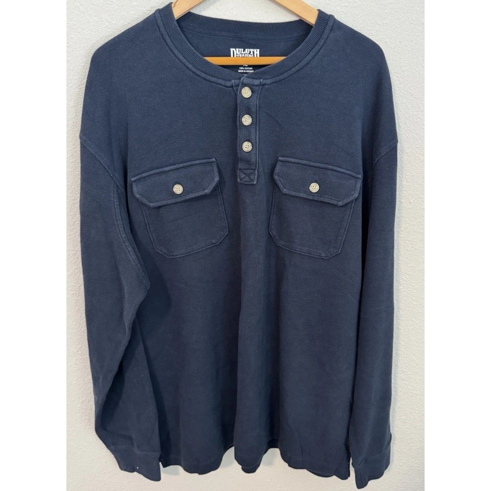 Duluth Trading Men's Size XL Navy Blue Thermal Henley Outdoor Work Chore EUC
